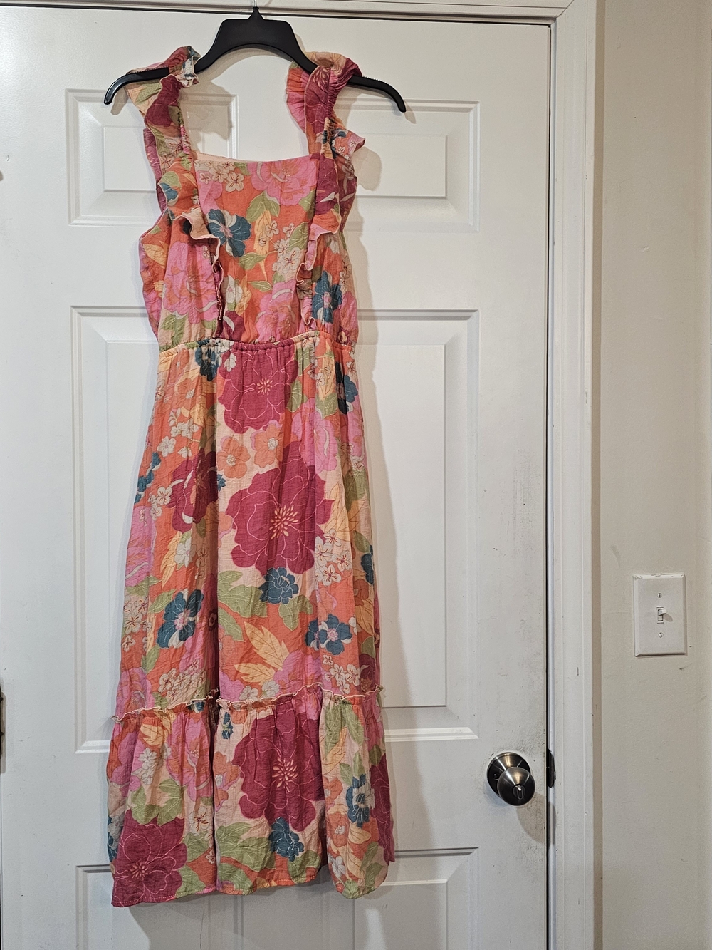 Fyve Dress Floral Pink Tiered Maxi Dress Size Medium Coastal Cottagecore{Bx3}